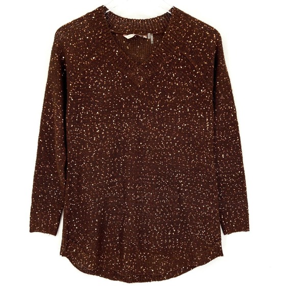Soft Surroundings Sequin Pullover Tunic Sweater V-Neck Brown 26087 Size XS - Picture 1 of 8